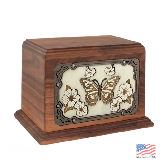 3D Art Butterfly Walnut Urn