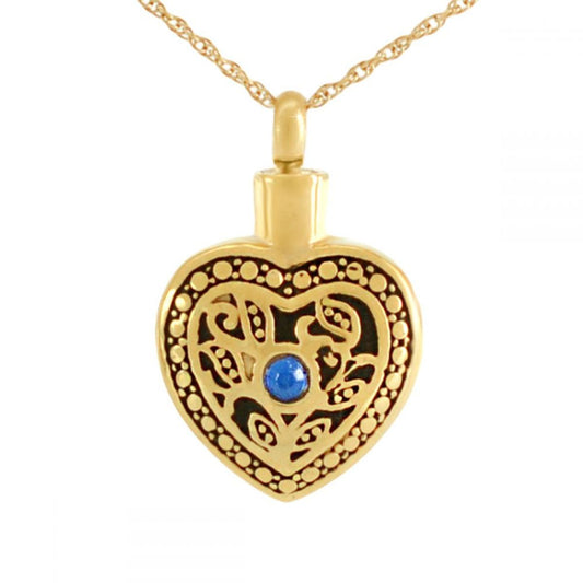 Blue Crystal Solid Gold Heart Keepsake